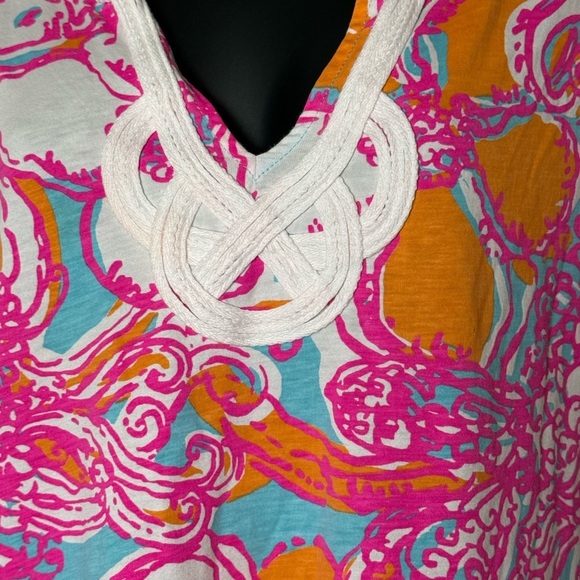Lilly Pulitzer Dress Joan Tunic Floral V-Neck Midi 100% Pima Cotton SZ M - Picture 2 of 4